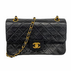 Chanel Shoulder Bag Quilted Lambskin Black Gold