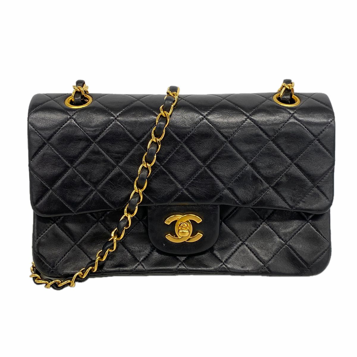 Chanel Shoulder Bag Quilted Lambskin Black Gold