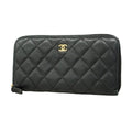 Chanel Wallet Quilted Caviar Leather Black Gold