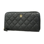 Chanel Wallet Quilted Caviar Leather Black Gold