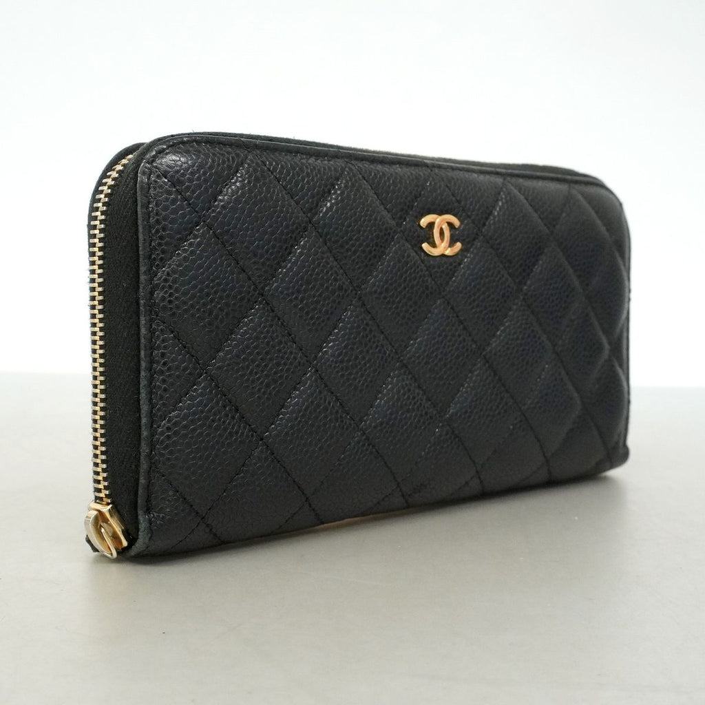 Chanel Wallet Quilted Caviar Leather Black Gold — view 2