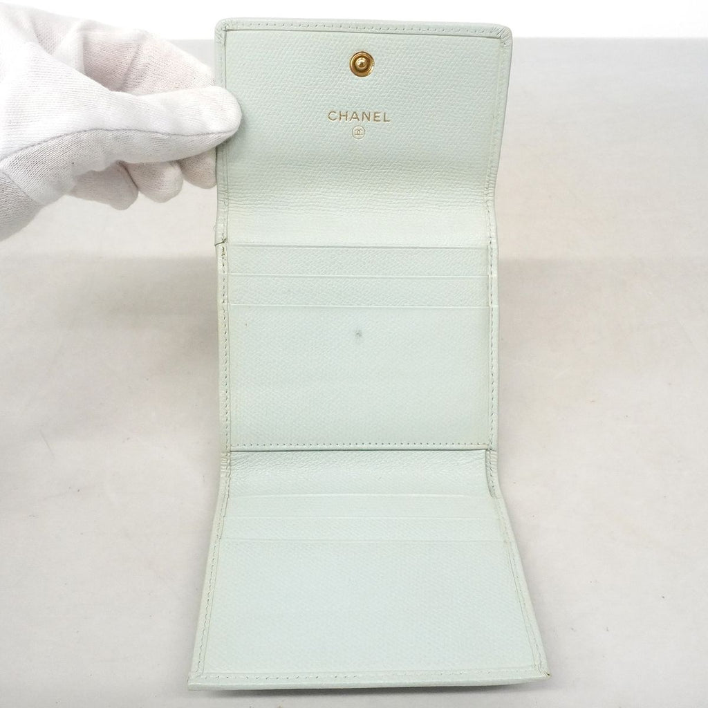 Chanel Trifold Wallet Coco Buttons Caviar Leather Light Green Gold — view 4