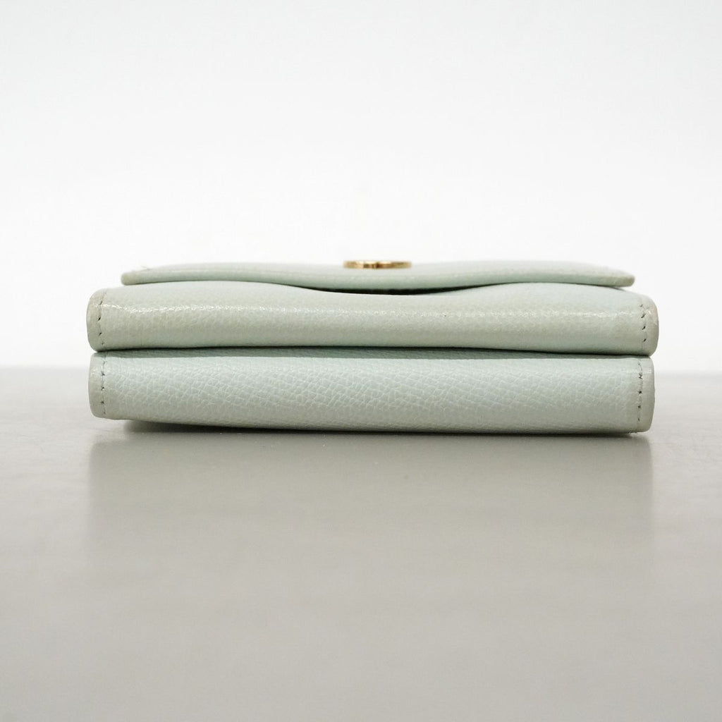 Chanel Trifold Wallet Coco Buttons Caviar Leather Light Green Gold — view 3