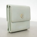 Chanel Trifold Wallet Coco Buttons Caviar Leather Light Green Gold — view 2