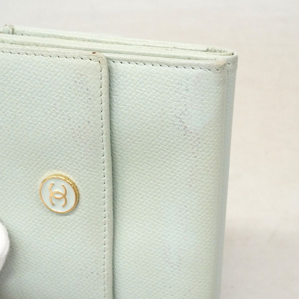 Chanel Trifold Wallet Coco Buttons Caviar Leather Light Green Gold — view 8