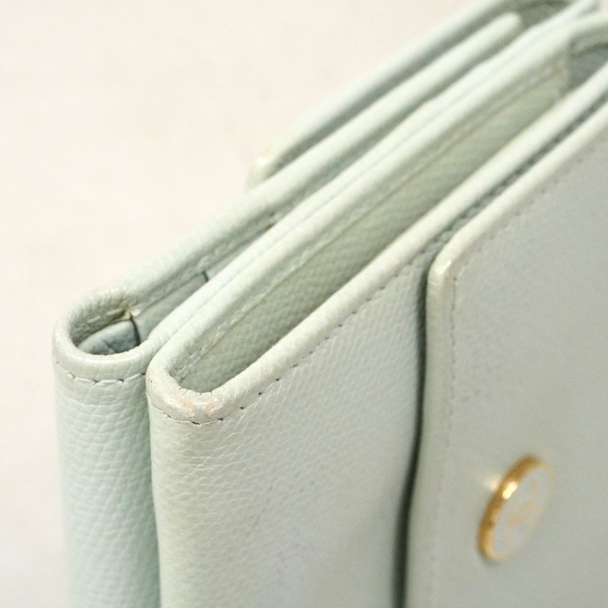 Chanel Trifold Wallet Coco Buttons Caviar Leather Light Green Gold — view 6