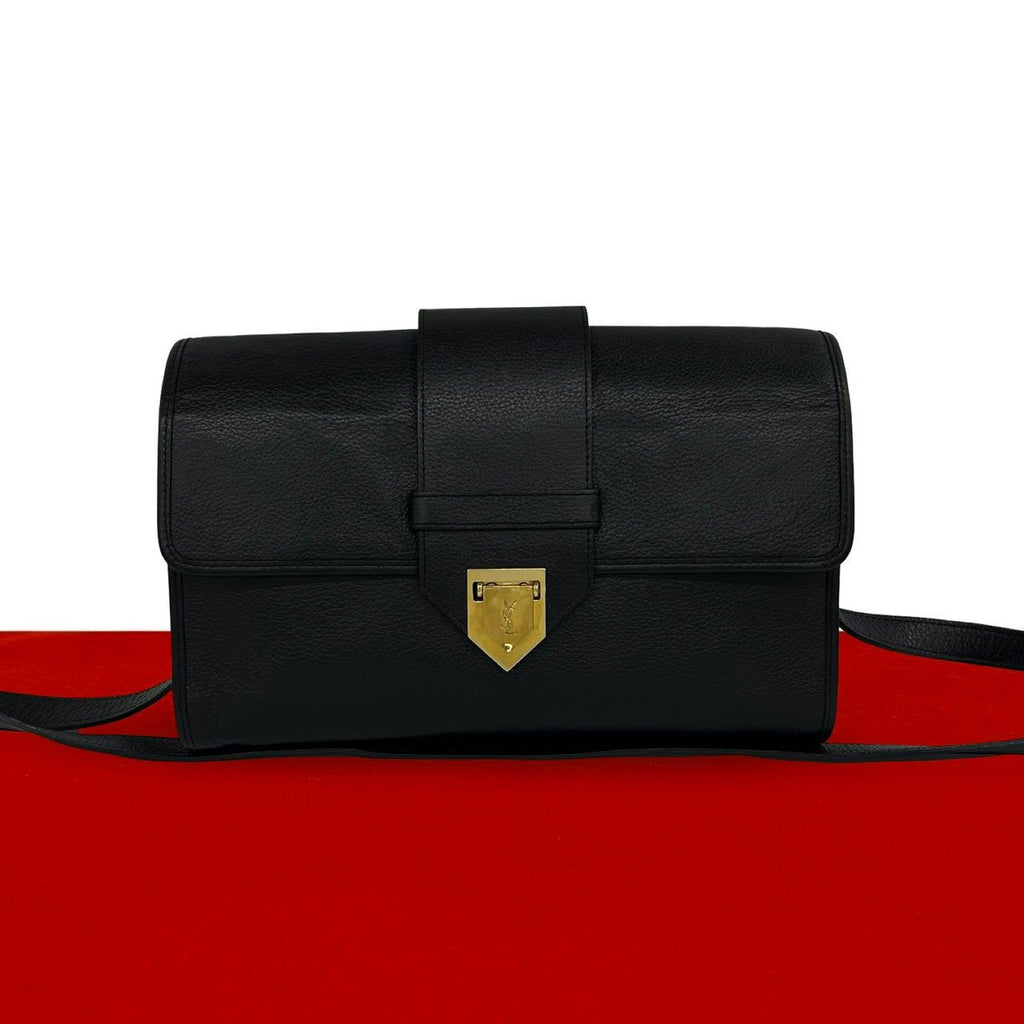 Saint Laurent Vintage YSL Logo Leather Shoulder Bag Pochette Black