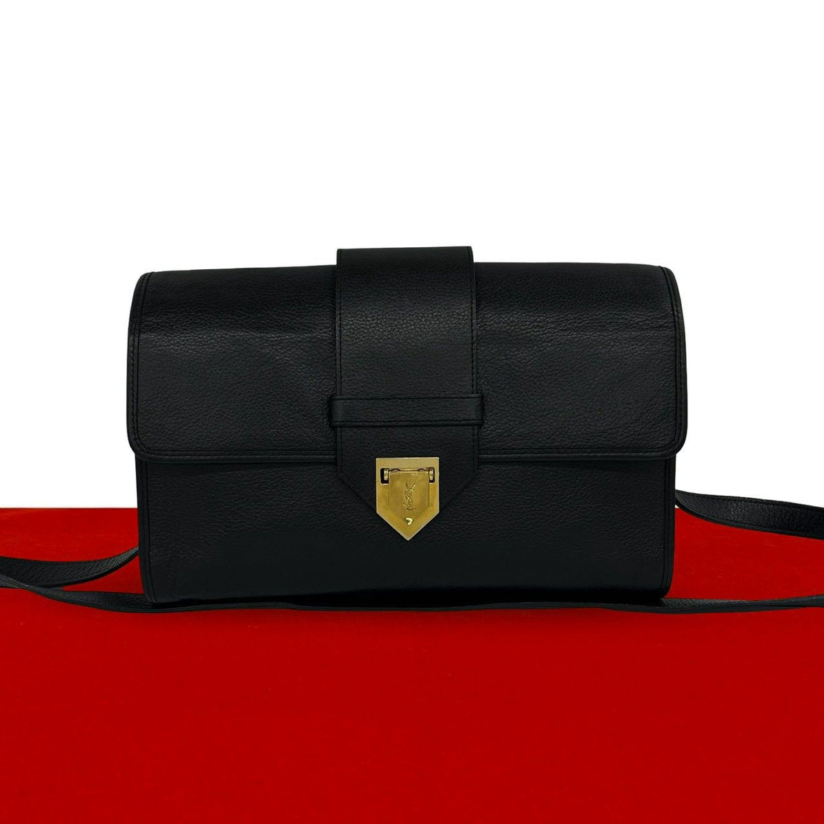Saint Laurent Vintage YSL Logo Leather Shoulder Bag Pochette Black