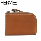 Hermes Remix Mini L-shaped Zipper Leather Coin Purse Card Case Brown
