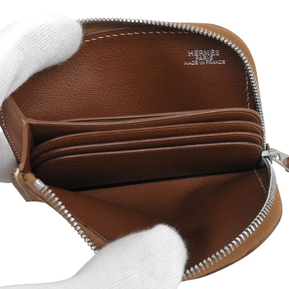 Hermes Remix Mini L-shaped Zipper Leather Coin Purse Card Case Brown — view 7