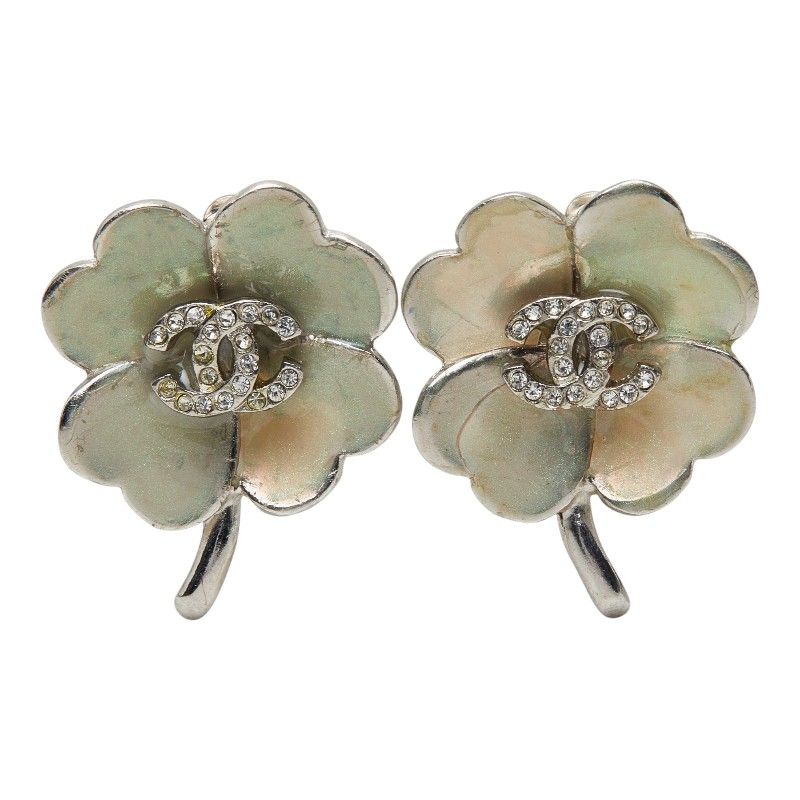 Chanel 04P CC Logo Clover Earrings Metal Rhinestone — view 2