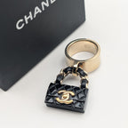 Chanel Ring CC Logo Turnlock Quilted Leather Bag Motif Black Gold