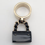 Chanel Ring CC Logo Turnlock Quilted Leather Bag Motif Black Gold — view 6