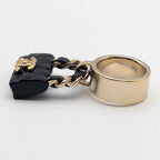 Chanel Ring CC Logo Turnlock Quilted Leather Bag Motif Black Gold — view 7