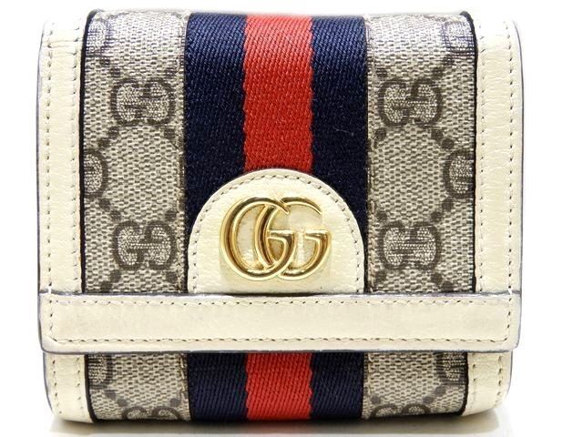 Gucci Ophidia Compact Wallet Canvas Leather GG Supreme Sherry Line