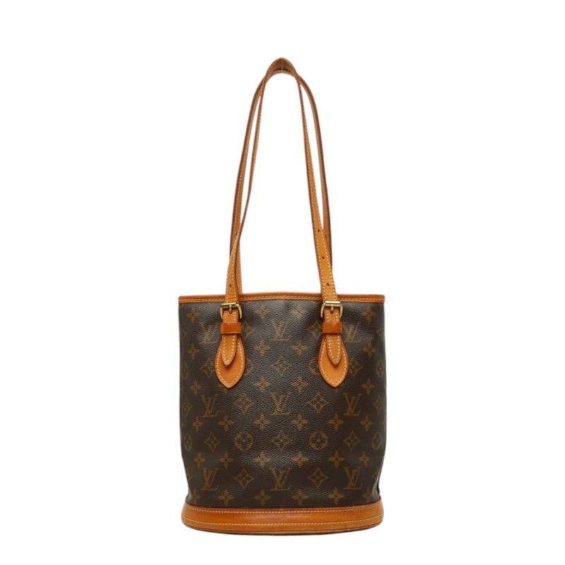 Louis Vuitton Monogram Bucket PM Shoulder Bag Brown Leather