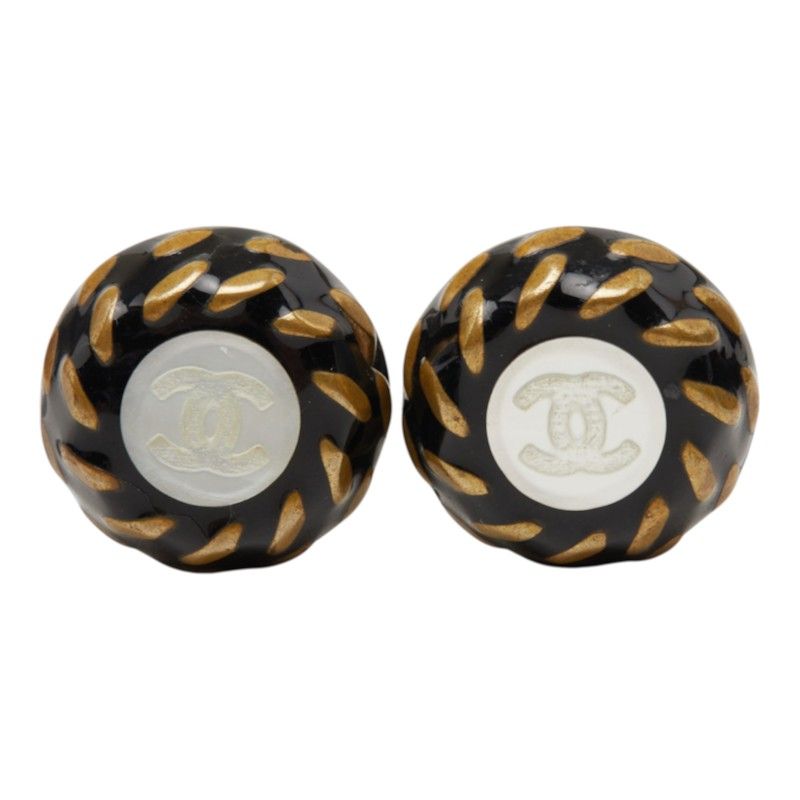 Chanel 97A CC Logo Vintage Earrings Black Gold Silver Plated Plastic — view 2
