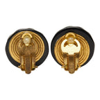 Chanel 97A CC Logo Vintage Earrings Black Gold Silver Plated Plastic — view 3