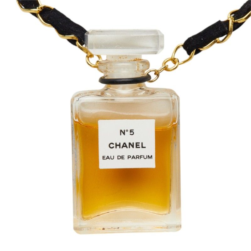 Chanel No. 5 Audu Parfum Perfume Bottle Chain Pendant Gold Black Plated Necklace — view 2