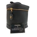 Chanel Vintage Vanity Bag Black Leather Gold CC Logo with Card