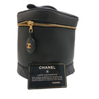 Chanel Vintage Vanity Bag Black Leather Gold CC Logo with Card