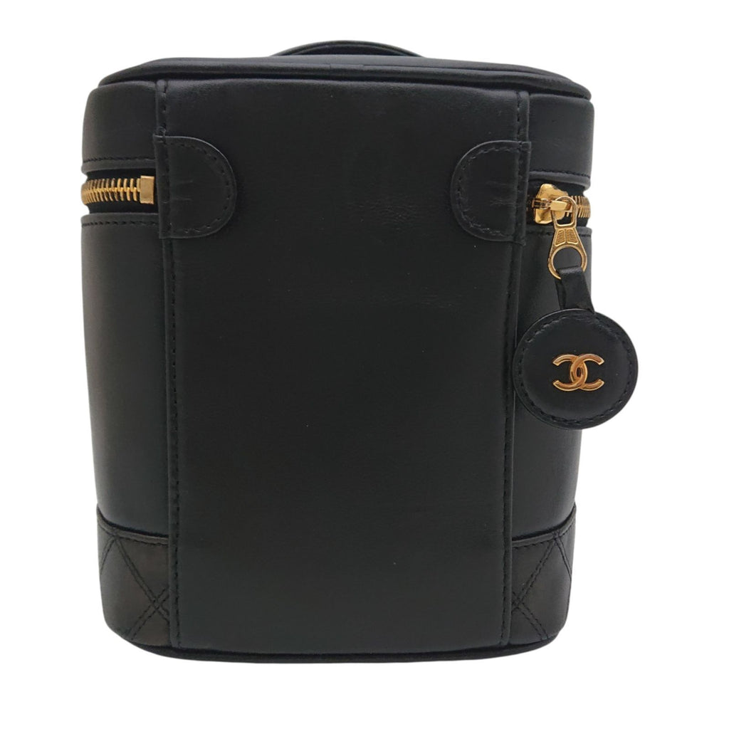 Chanel Vintage Vanity Bag Black Leather Gold CC Logo with Card — view 3