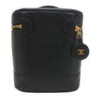 Chanel Vintage Vanity Bag Black Leather Gold CC Logo with Card — view 3