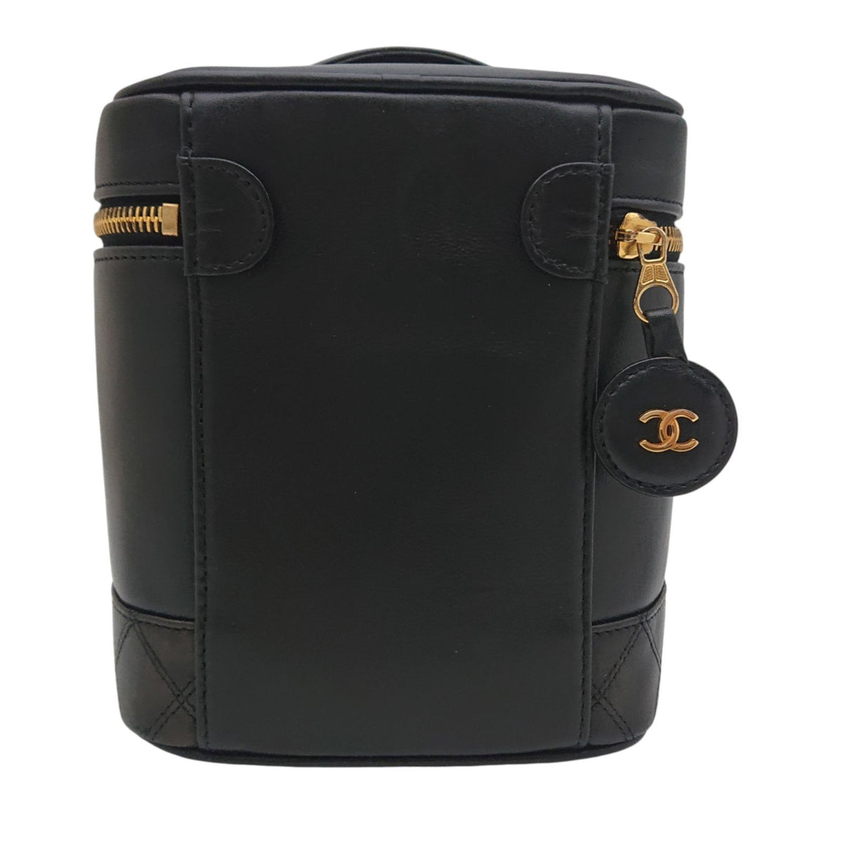 Chanel Vintage Vanity Bag Black Leather Gold CC Logo with Card — view 3