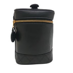 Chanel Vintage Vanity Bag Black Leather Gold CC Logo with Card — view 2
