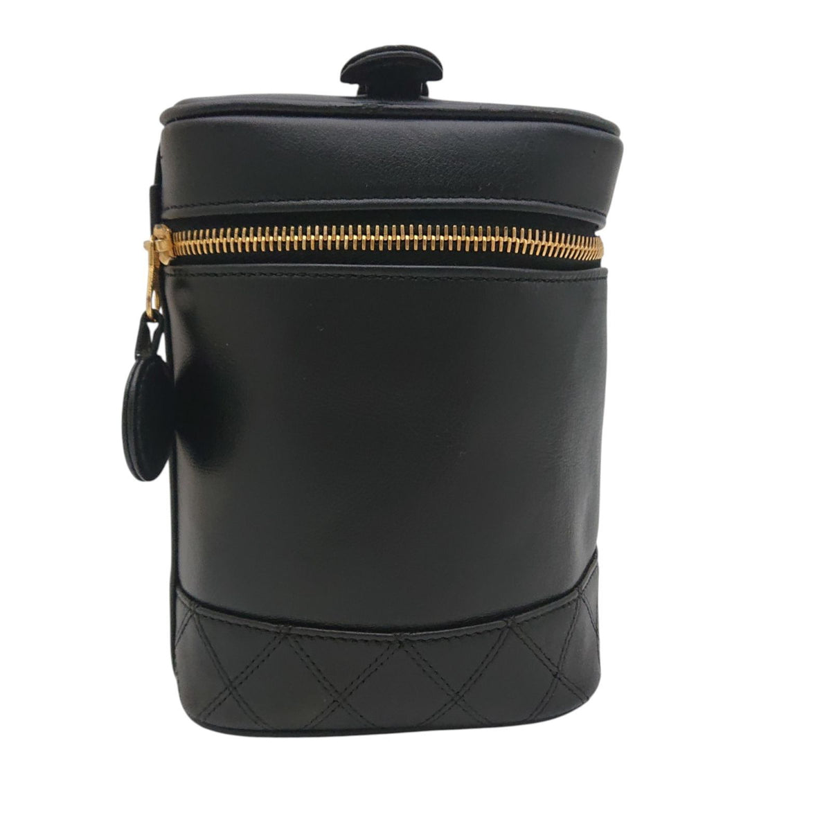 Chanel Vintage Vanity Bag Black Leather Gold CC Logo with Card — view 2