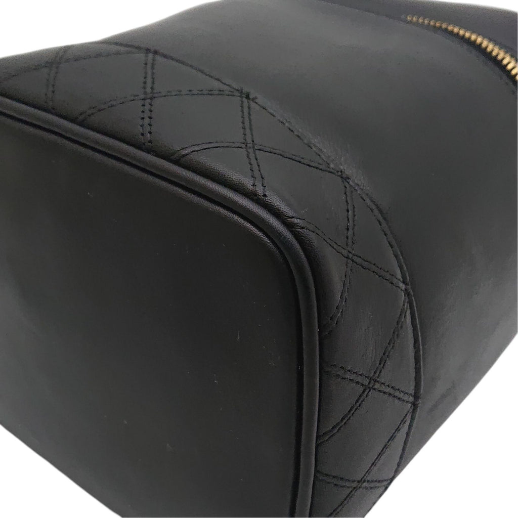 Chanel Vintage Vanity Bag Black Leather Gold CC Logo with Card — view 8