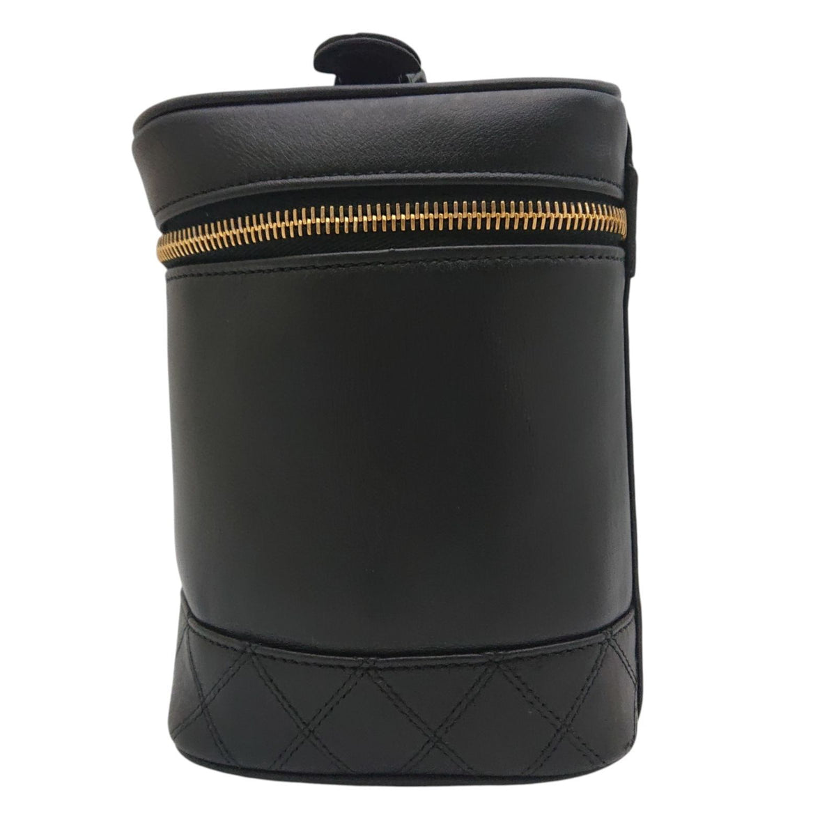 Chanel Vintage Vanity Bag Black Leather Gold CC Logo with Card — view 4