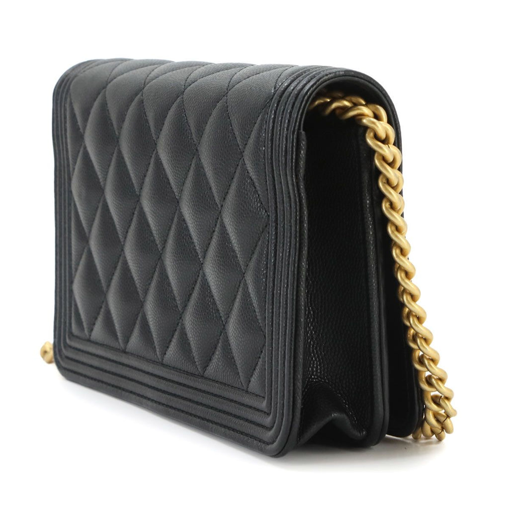 Chanel Boy Chain Wallet Caviar Leather Black Shoulder Bag — view 3