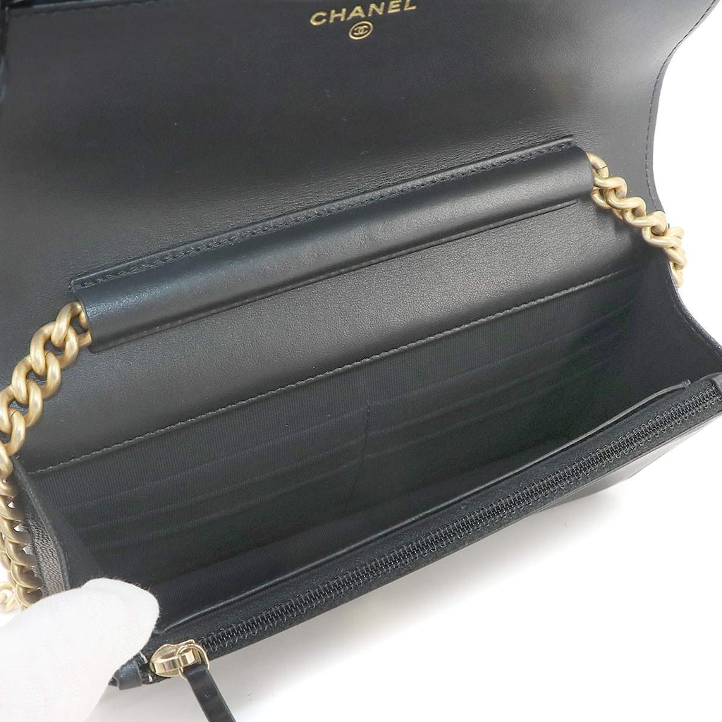 Chanel Boy Chain Wallet Caviar Leather Black Shoulder Bag — view 7