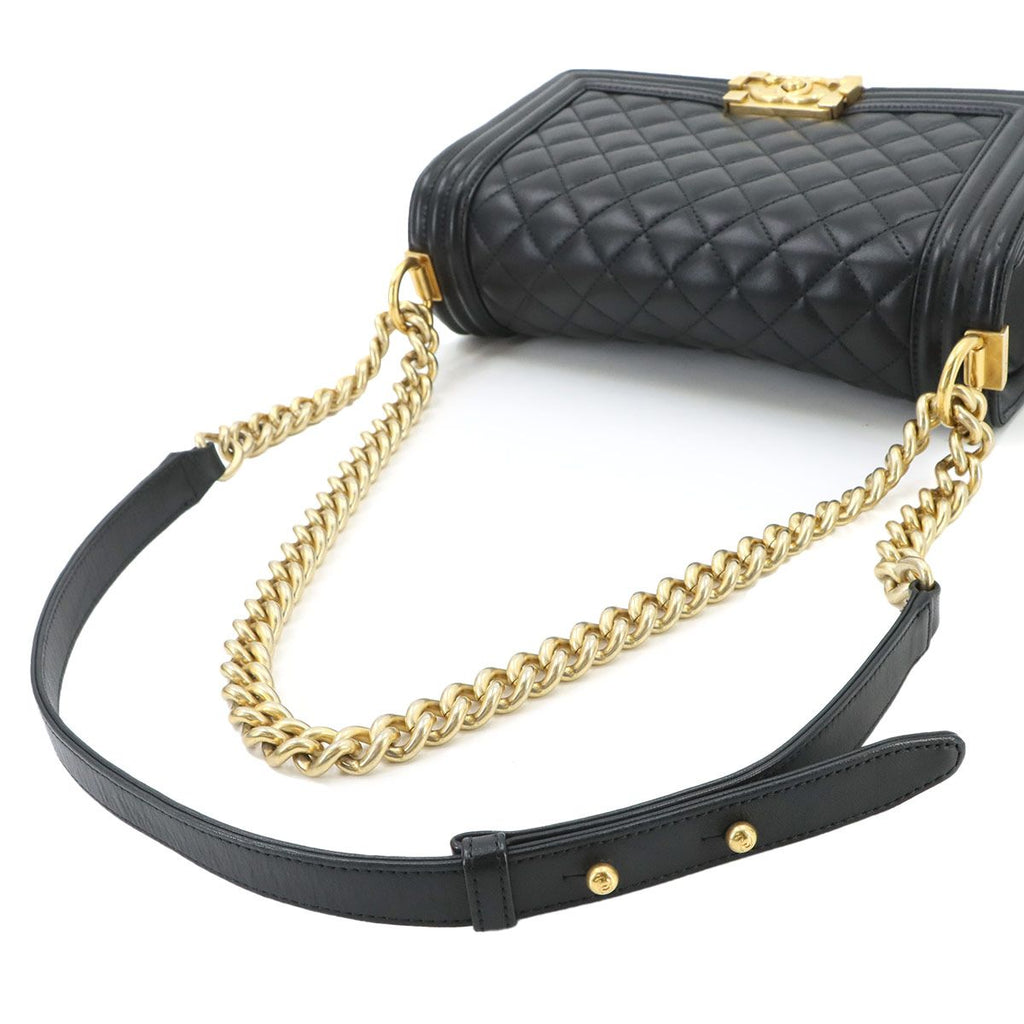 Chanel Boy Chain Shoulder Bag Lambskin Black Gold — view 5