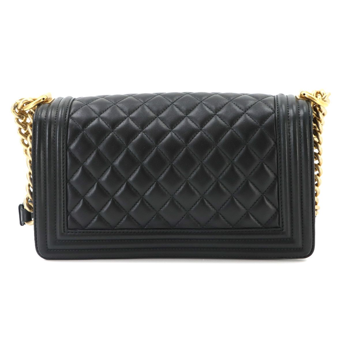 Chanel Boy Chain Shoulder Bag Lambskin Black Gold — view 2