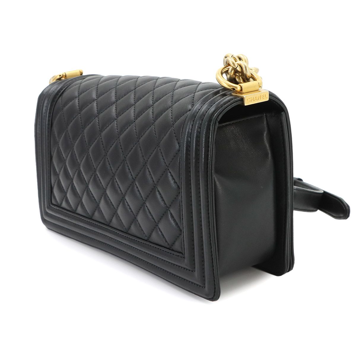 Chanel Boy Chain Shoulder Bag Lambskin Black Gold — view 3