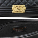 Chanel Boy Chain Shoulder Bag Lambskin Black Gold — view 8