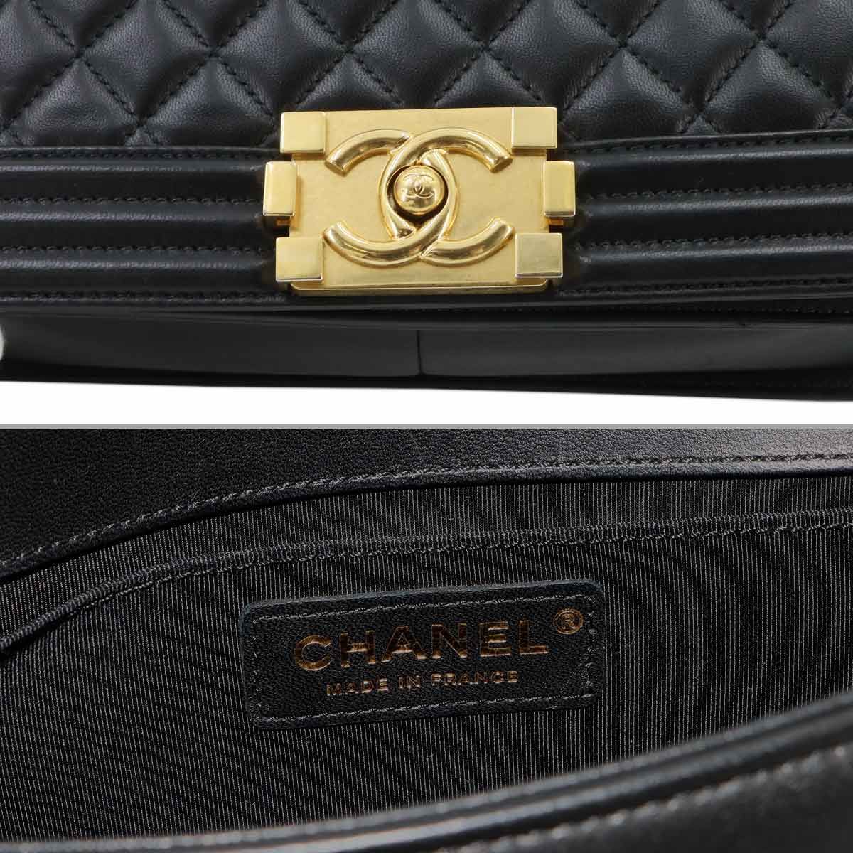 Chanel Boy Chain Shoulder Bag Lambskin Black Gold — view 8