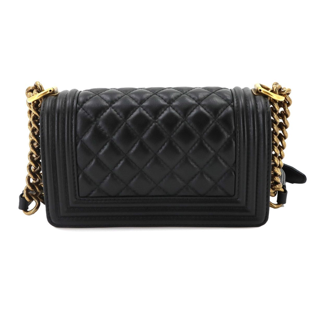 Chanel Boy Small Chain Shoulder Bag Lambskin Black Gold — view 2