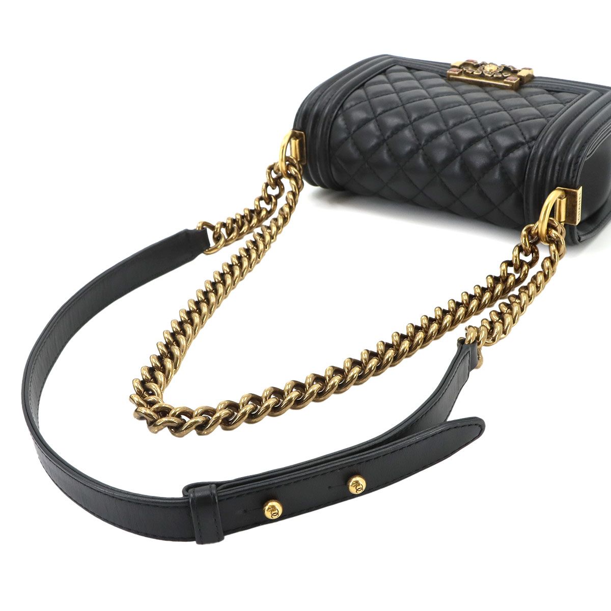 Chanel Boy Small Chain Shoulder Bag Lambskin Black Gold — view 5