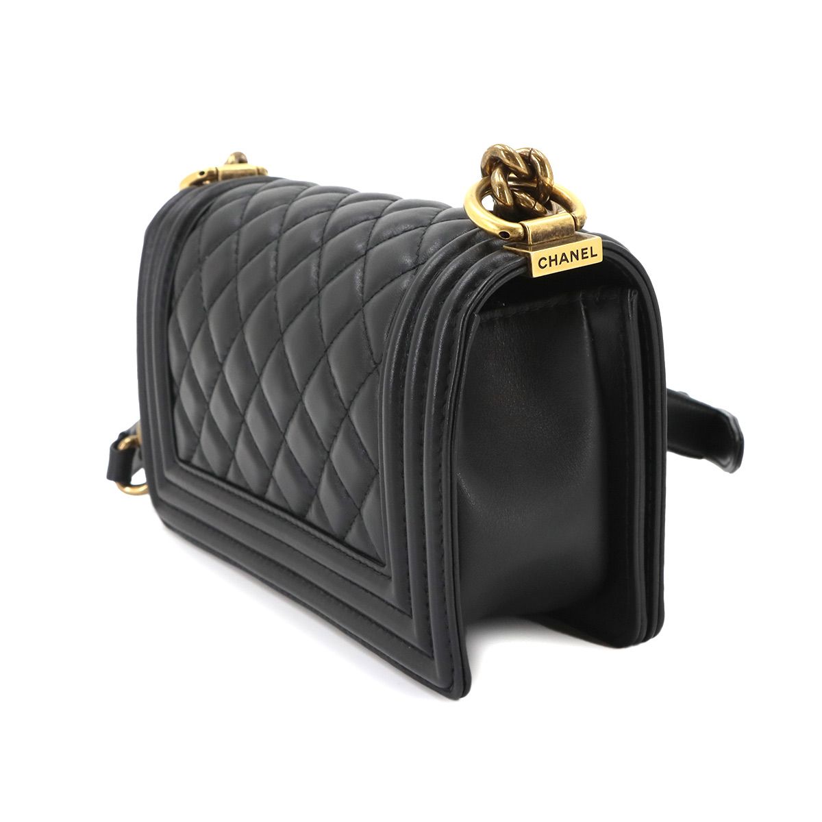 Chanel Boy Small Chain Shoulder Bag Lambskin Black Gold — view 3