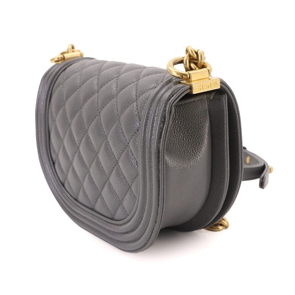 Chanel Boy Small Chain Shoulder Bag Caviar Leather Gray — view 3