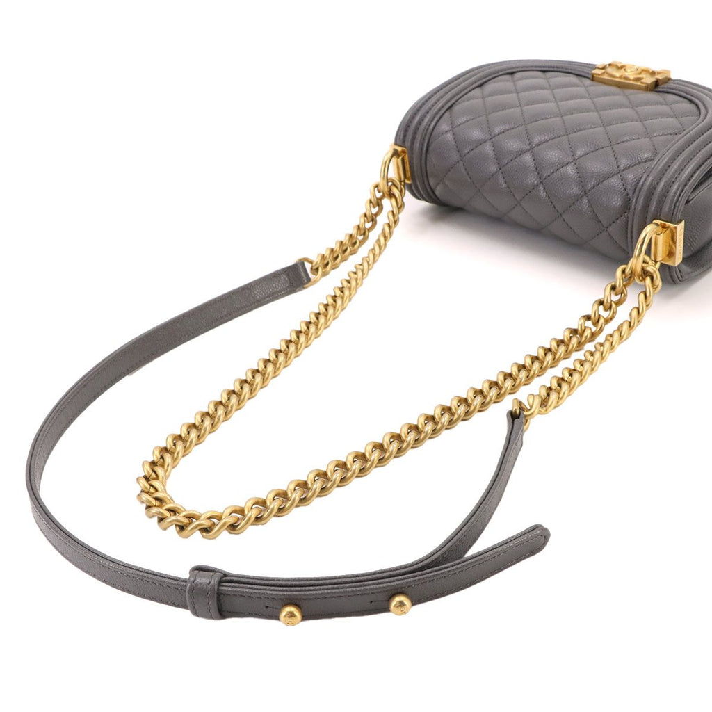 Chanel Boy Small Chain Shoulder Bag Caviar Leather Gray — view 5