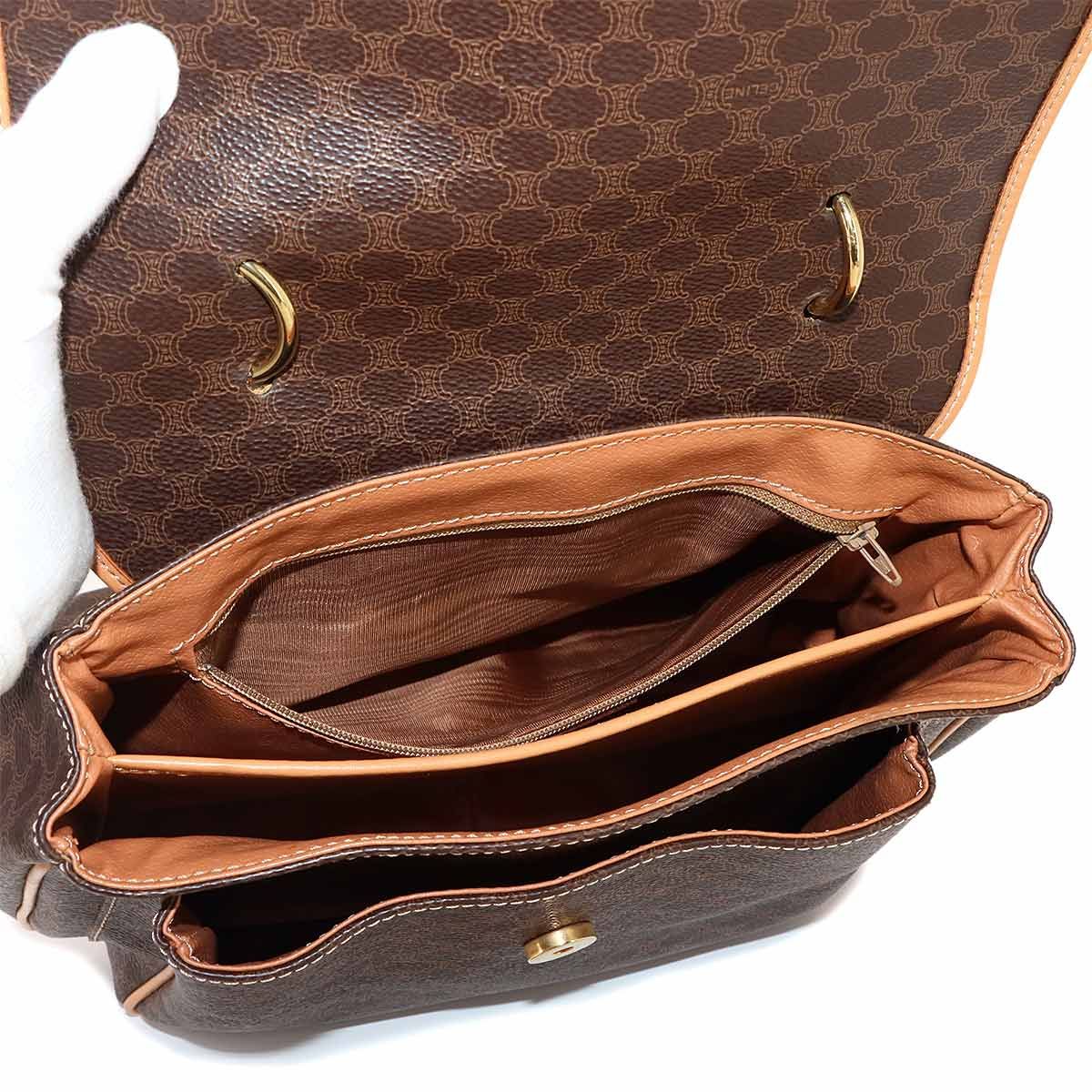Celine Macadam Hand Bag Leather Brown Gold Vintage — view 8