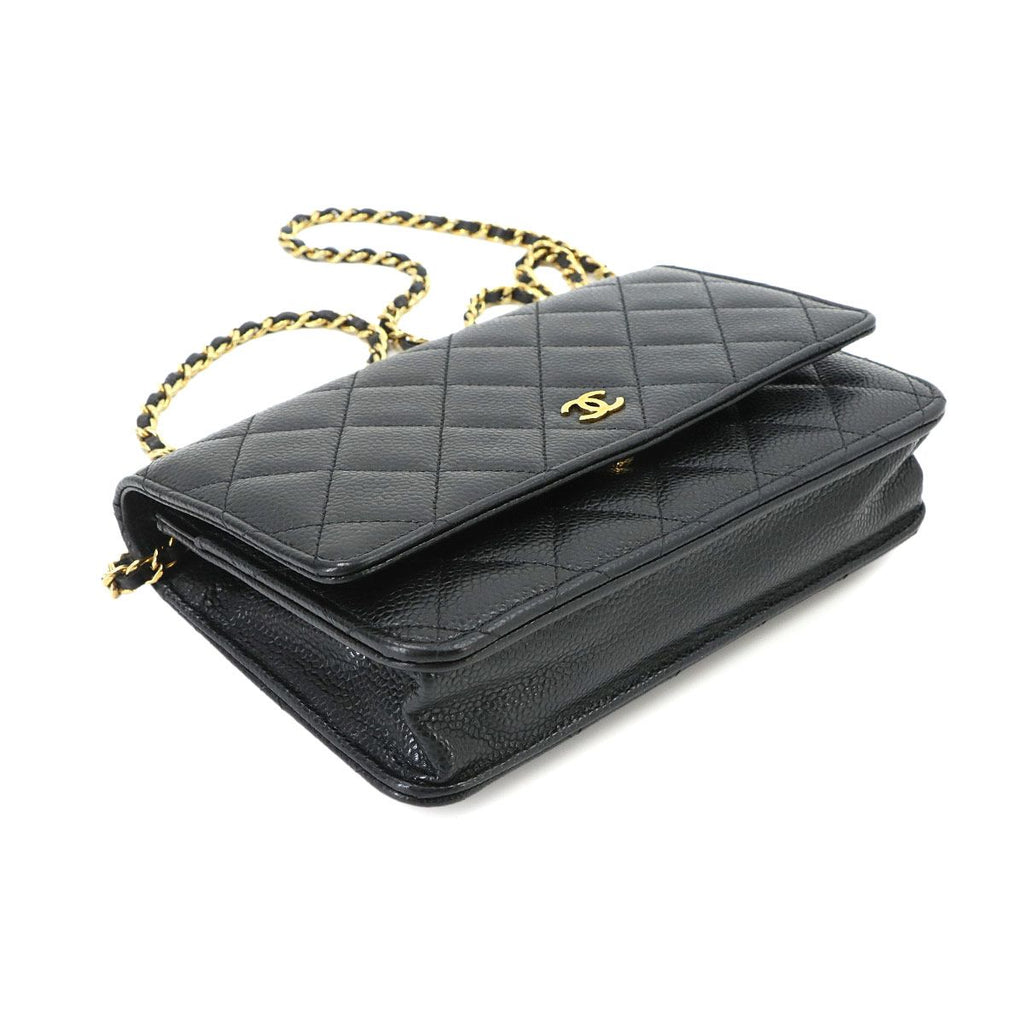 Chanel Quilted Classic Chain Wallet Caviar Leather Black Gold Shoulder Bag — view 4