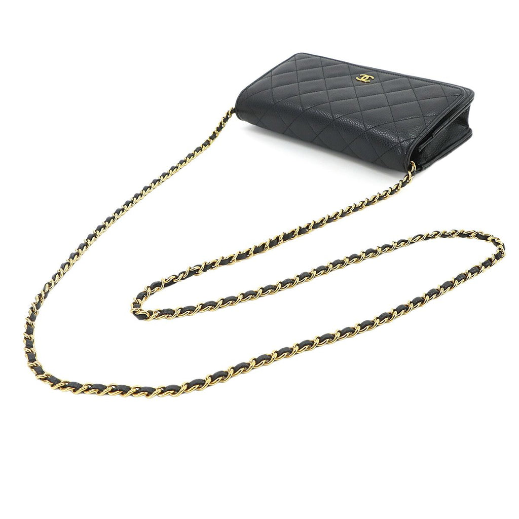 Chanel Quilted Classic Chain Wallet Caviar Leather Black Gold Shoulder Bag — view 5