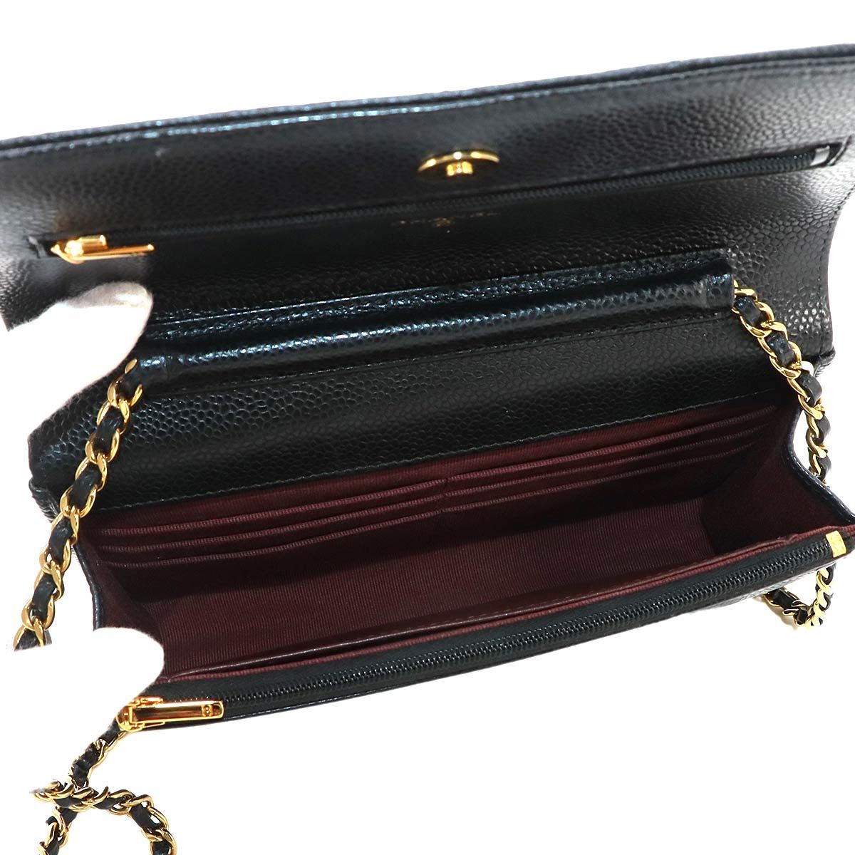 Chanel Quilted Classic Chain Wallet Caviar Leather Black Gold Shoulder Bag — view 6
