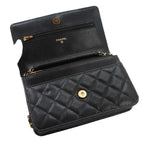 Chanel Quilted Classic Chain Wallet Caviar Leather Black Gold Shoulder Bag — view 8