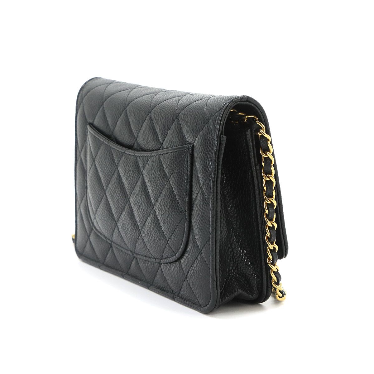 Chanel Quilted Classic Chain Wallet Caviar Leather Black Gold Shoulder Bag — view 3